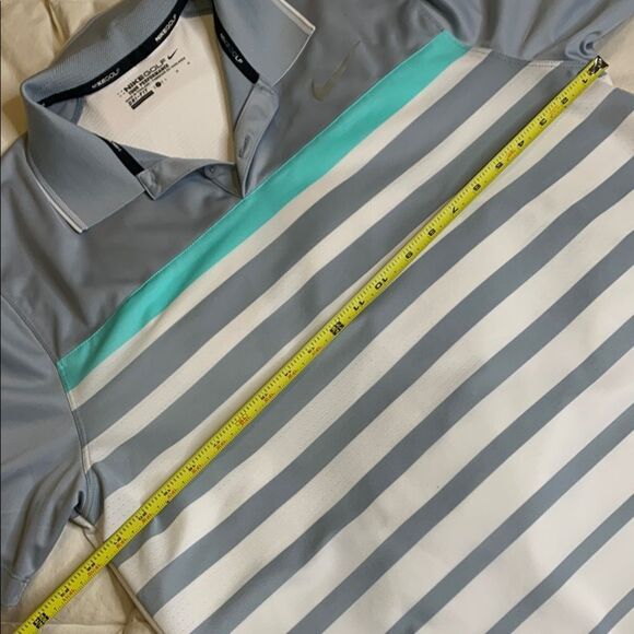 Nike GOLF TOUR PERFORMANCE, dri-fit, Men's Gray and White Striped Polo Shirt - Picture 10 of 13